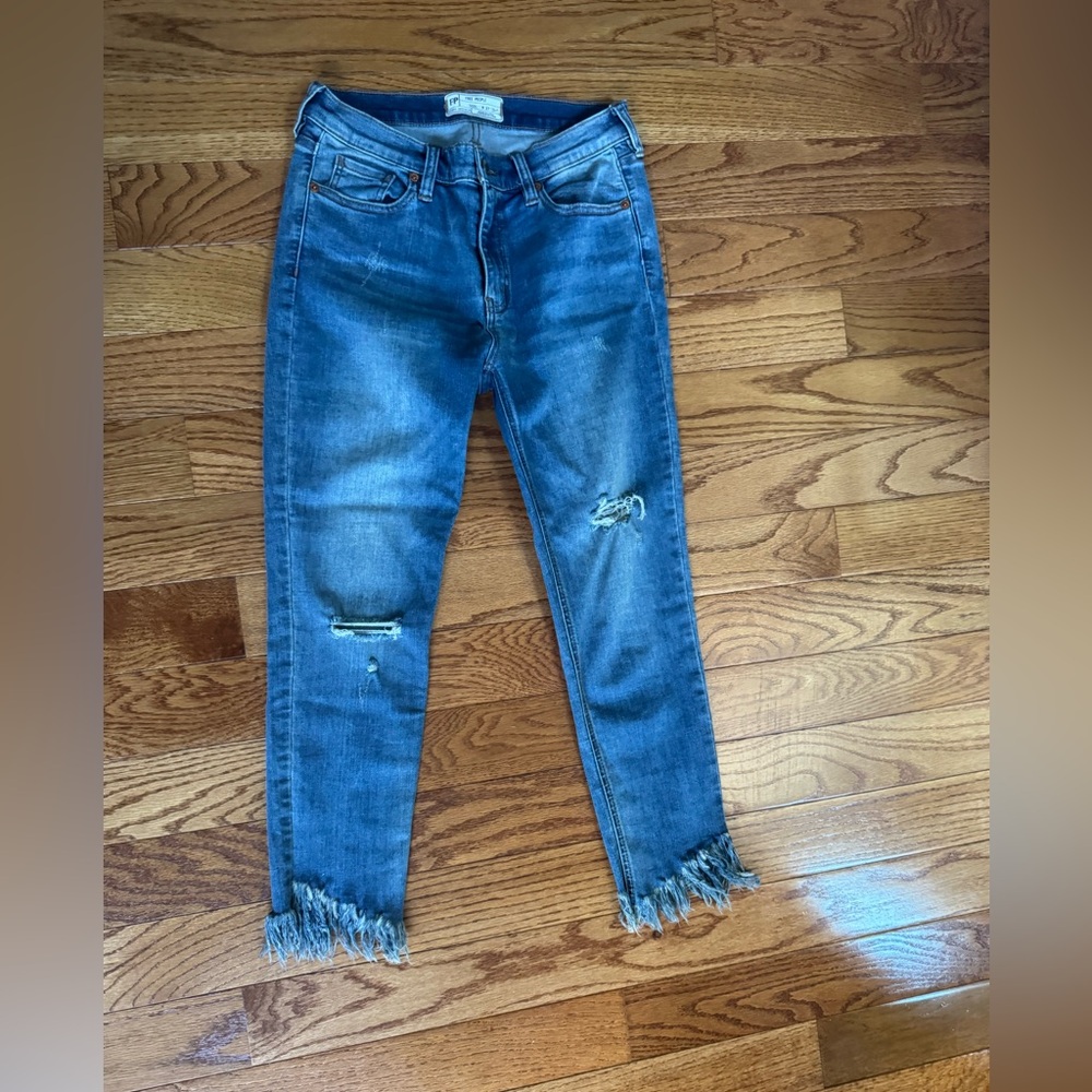 FREE PEOPLE GREAT HEIGHTS FRAYED SKINNY JEAN WORN INDIGO DENIM PANTS‎ - Picture 6 of 11
